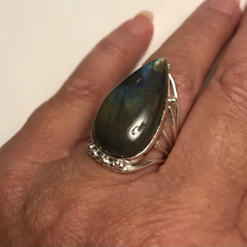 Labradorite Stamped 925 Sterling Silver Ring